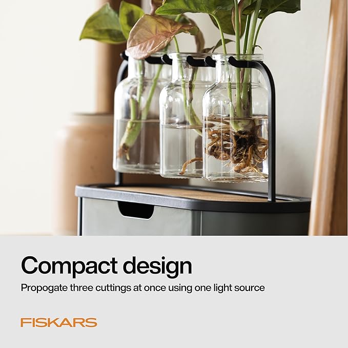Fiskars Plant Propagation Station Glass Test Tube Vases with Metal Rack for Rooting Cuttings Hydroponic System for Indoor Gardening Decor Straight Sided Flutes for Easy Root Removal Clear
