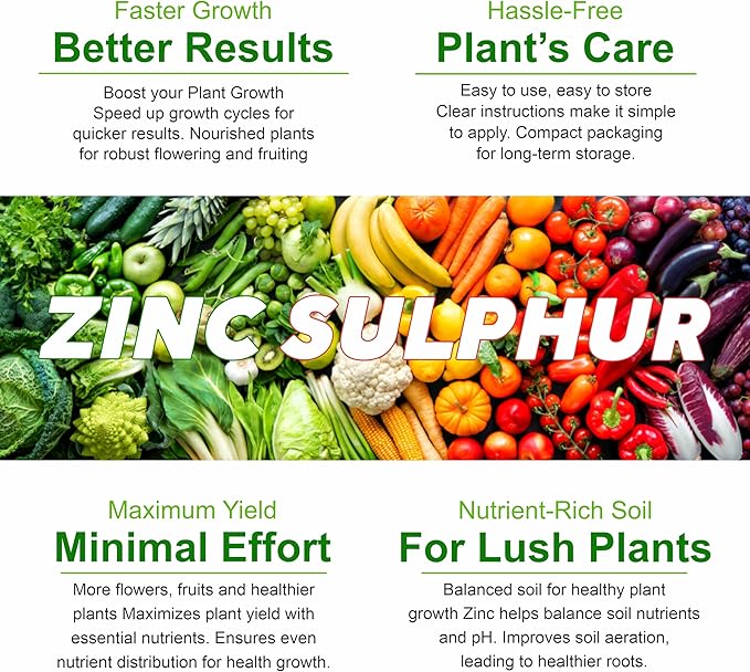 Go Garden Zinc Sulphate (33%) Fertilizers for Potted and Gardening Plant - Fertilizer for All Types of Plants 900 G Powder