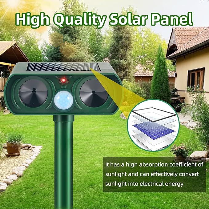 4 Pack 2025 Solar Ultrasonic Repellent Outdoor Cat Deterrent Squirrel Rabbit Deer Repellent Devices Skunk Repellent for Yard Motion Detection Animal Deterrent for Dog Racoon Rodent Mole