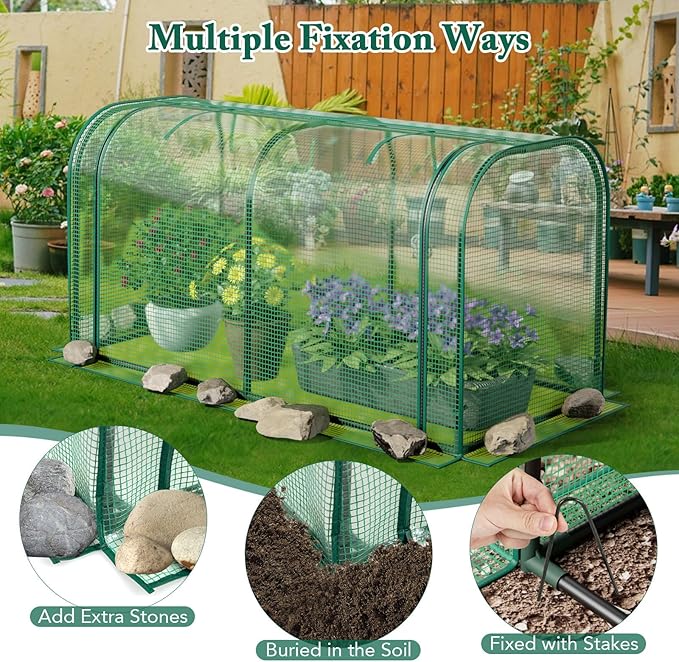 Raised Garden Bed with Greenhouse Waterproof Sun-Protective Green House with Roll-Up Door &amp Electroplated Metal Frame Pine Wood Elevated Planter Box with Drainage Holes (Green+Gray)