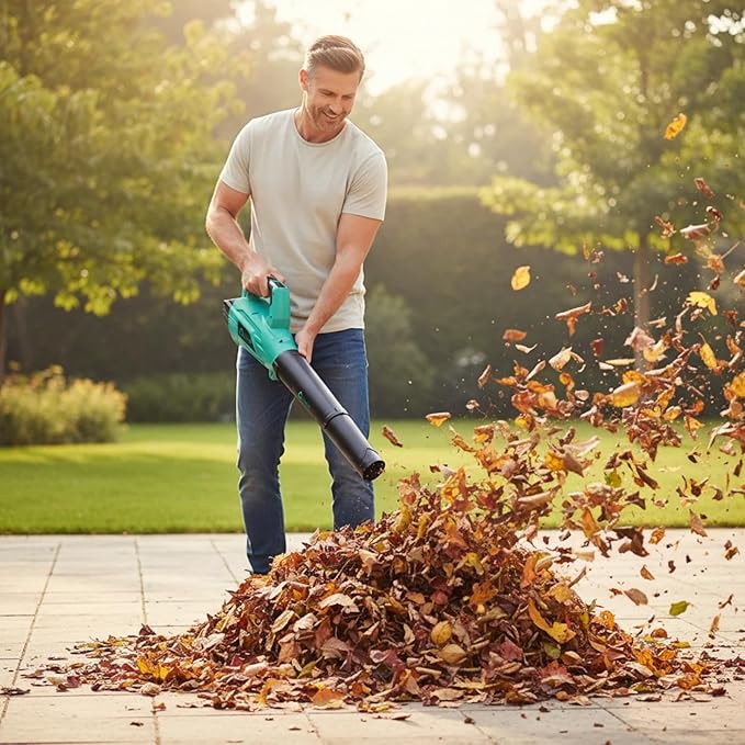 Garvee Brushless Leaf Blower Cordless- 20V Electric Leaf Blower &amp 2 Speed Mode 1 * 4.0Ah Battery Powered 1*Charger Leaf Blowers for Lawn Care Blowing Leaves Patio Dust 750 CFM w/ 4.0Ah