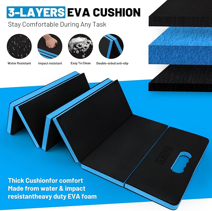 Extra Thick Kneeling Pad for Working Under Car 47.2 * 17.7 * 1.2 Portable Foldable EVA Mechanic Mat for Garage Gardening Yardwork Workshop Blue &amp Black