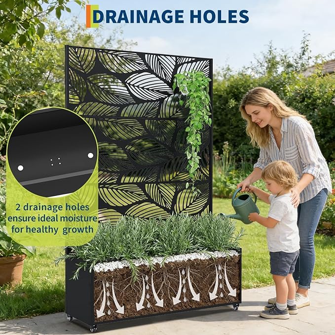 GarveeLife Metal Planter Box with Trellis and Wheels 71x47x16 Raised Garden Bed for Climbing Plants Vegetables Vines Privacy Planters for Patio with Drainage Holes 15.7 Deep Planting Bed