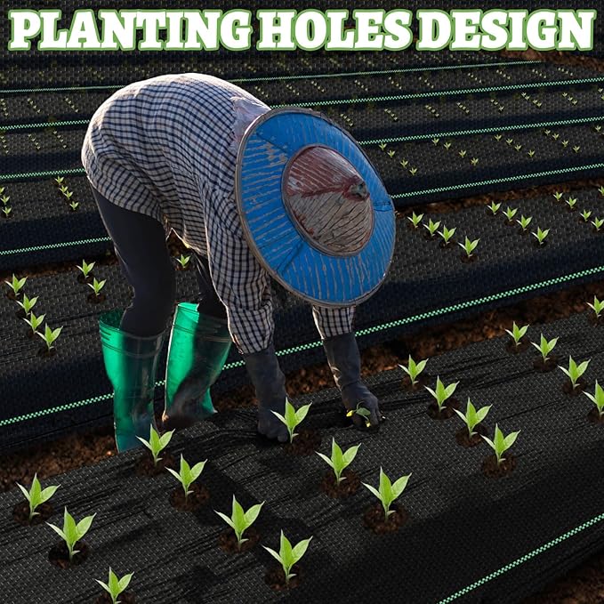 Garden Weed Barrier Landscape Fabric with 132 Planting Holes – 4ft x 33ft Woven Geotextile FabricDriveway FabricDurable Weed Control Mat with 20 Securing Pegs for Flower Beds Vegetable Gardens