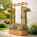 VINGLI Raised Garden Bed with Trellis &amp Hanging Roof Wooden Garden Bed Outdoor Planter Box for Yard Garden Balcony (Teak Color Taller)