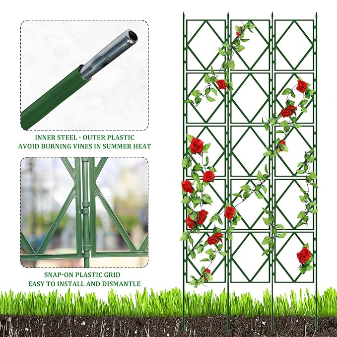 Outdoor Garden Trellis for Climbing Plants - Green Foldable Rose &amp Vine Support for Walls Fences and Patios - Suitable for Roses Ivy and More(W60xH180CM(2.0x5.9FT))