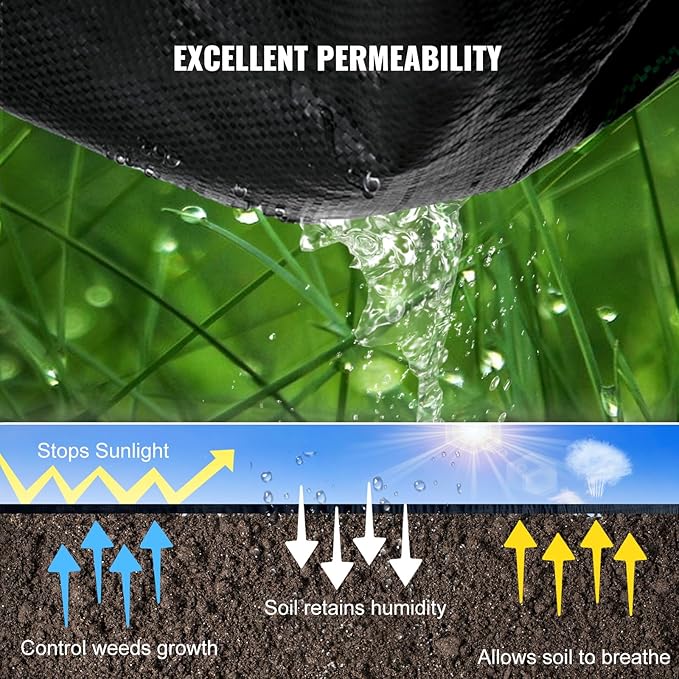 Happybuy 6x300ft Premium Weed Barrier Landscape Fabric Heavy Duty 2.4OZ Woven Weed Control Fabric High Permeability Good for Flower Bed Geotextile Fabric Underlayment Driveway Fabric Ground Cover