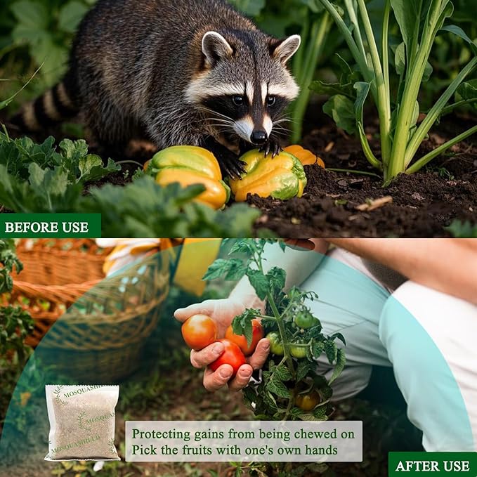 Natural Raccoon Repellent Granules | Eco-Friendly Non-Toxic &amp Long-Lasting Protection with Garlic Peppermint &amp Wintergreen Oils | Safe for Pets and Children |6-Pack (25g per Bag)