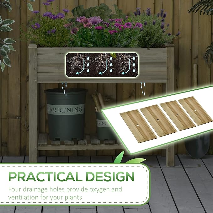 36 x 20 x 30 Raised Garden Bed Elevated Wood Planter Box with Legs and Storage Shelf for Backyard Patio Balcony to Grow Vegetables Herbs and Flowers