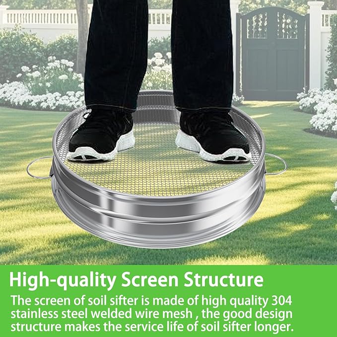 19“ Large Soil Sifter with Handle for Gardening Dirt Sifter Compost Sifter Rock Sand Sifter Wheelbarrow Sifter Garden Soil Sieve Metal Gravel Pellet Worm Sifter Heavy Duty Bin Outdoor