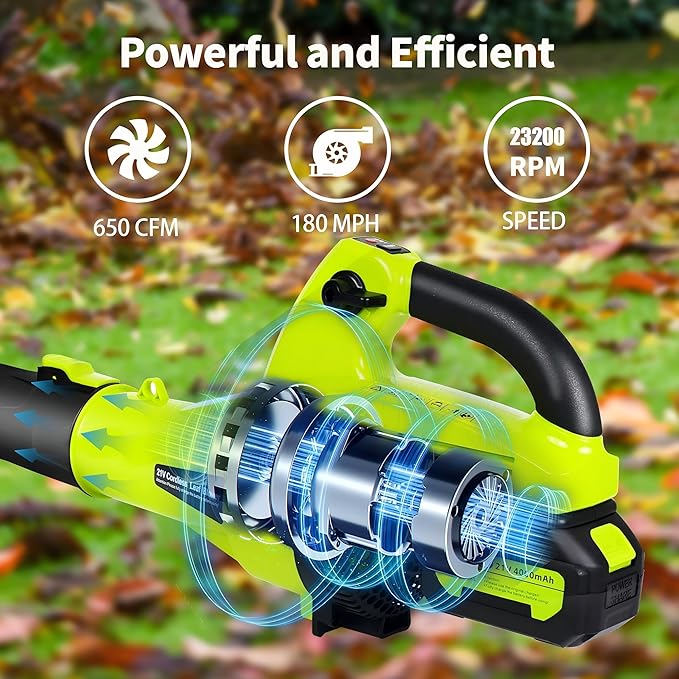 Leaf Blower Cordless 500 CFM Electric Leaf Blower with 2 Batteries and Charger 7 Speed Mode 4.0Ah Lightweight Battery Powered Cordless Leaf Blowers for Lawn Patio Driveway