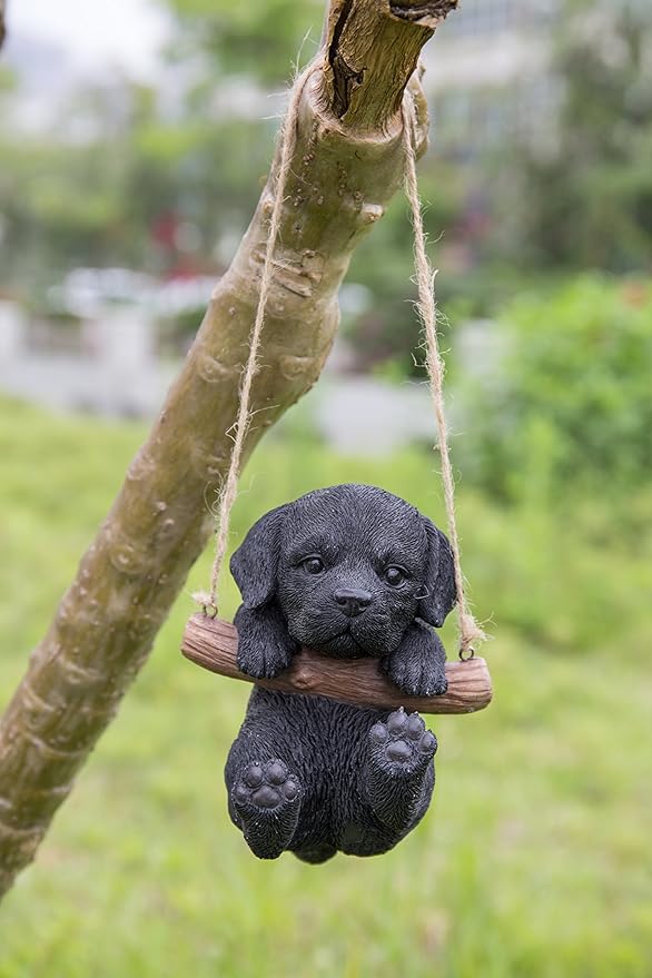 Hi-Line Gift Ltd Hanging Black Lab Puppy Resin Statue Realistic Animal 4.2 x 4 x 5 inches Home &amp Garden Decor Gift for Dog Lovers