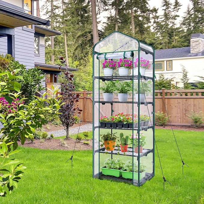 Mini Greenhouse for Outdoors Indoor: Ohuhu Small Plants Green House with 5 Tier Shelves Portable Plastic Greenhouses with Heavy Duty Transparent PVC Cover for Garden Patio Backyard Porch Balcony