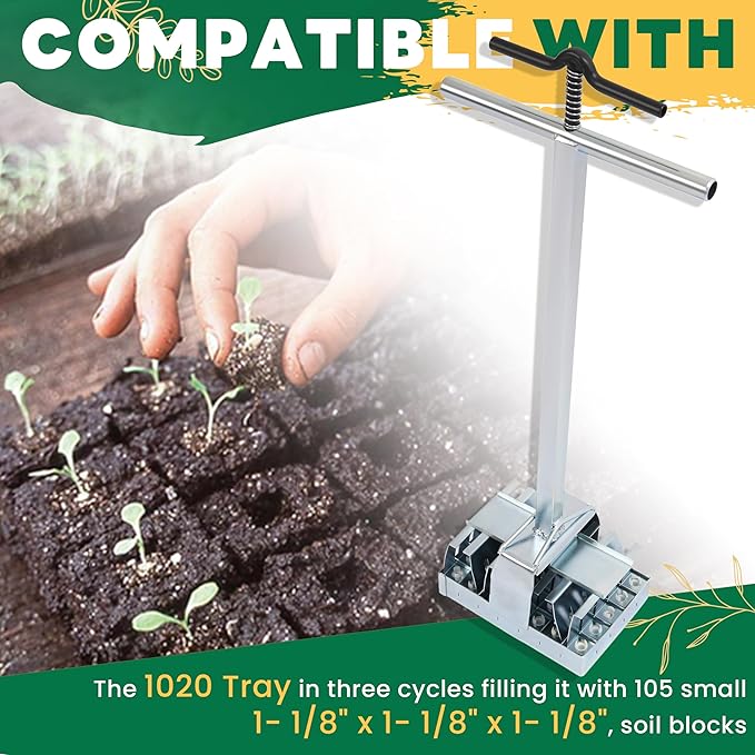 KUAFU Soil Block Maker Soil Blocker Compatible with The 1020 Tray Suitable for Seeding Seed Starting Seed Starting Soil Propagating Cuttings or Transplanting Seedlings Zinc-Plated Steel