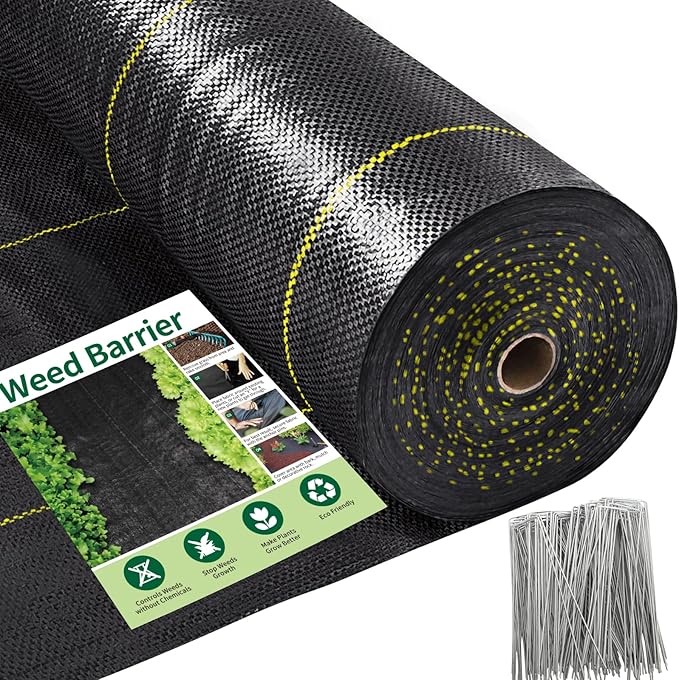 Shade&ampBeyond 4ftx300ft Weed Barrier Fabric 6oz Heavy Duty Permeable Landscape Fabric Woven UV Resistant Ground Cover with Staples for Gardens/Yards/Landscaping