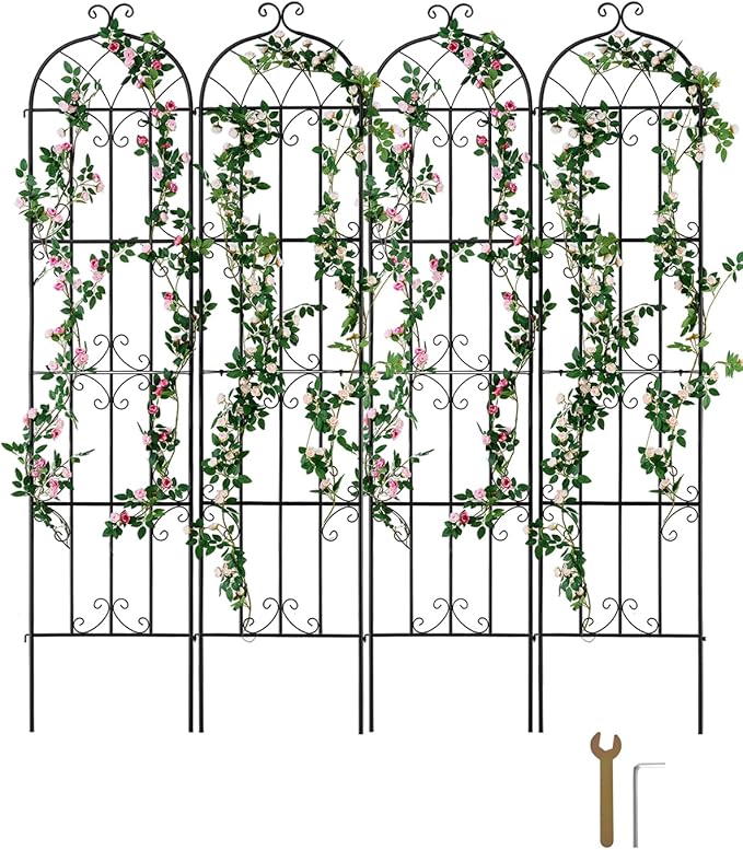 VEVOR Garden Trellis for Climbing Plants 87 x 20 in 4 Packs Rustproof Metal Garden Flower Rose Trellis Outdoor Climbing Clematis Trellis Cucumbers Support for Courtyards Lawns