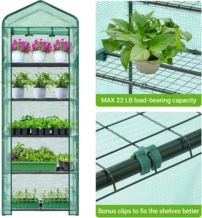 Mini Greenhouse for Indoor Outdoor: Ohuhu Small Plastic Plant Green House 5-Tier Rack Stand Portable Greenhouses with Durable PE Cover for Seedling Ideal Gardening Gifts for Women Men