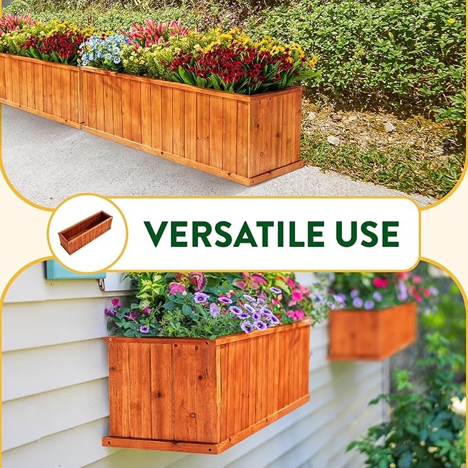 IDZO Wooden Window Box 40 in Spacious Wooden Planter Boxes with Convenient Drainage Holes Durable Oil Coated Window Box for Flowers &amp Plants Decor Garden Balcony Backyard Easy Assembly