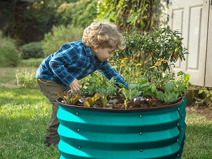 Plant &amp Plot Galvanized Raised Garden Beds Outdoor // 4×2×1 ft (2-Pack) Planter Raised Beds for Gardening Vegetables Flowers (Turquoise) // Large Metal Garden Box