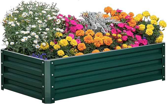 Raised Garden Bed 4' x 2' x 1' Galvanized Planter Box Raised Bed for Vegetables Flowers Plants Green