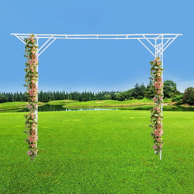 Sturdy Steel Outdoor Garden Trellis &amp Wedding ArchOutdoor Metal Climbing Plant Trellis for Vines FlowersGrapesGarden Arch11.8ft x 8.9ft (White)