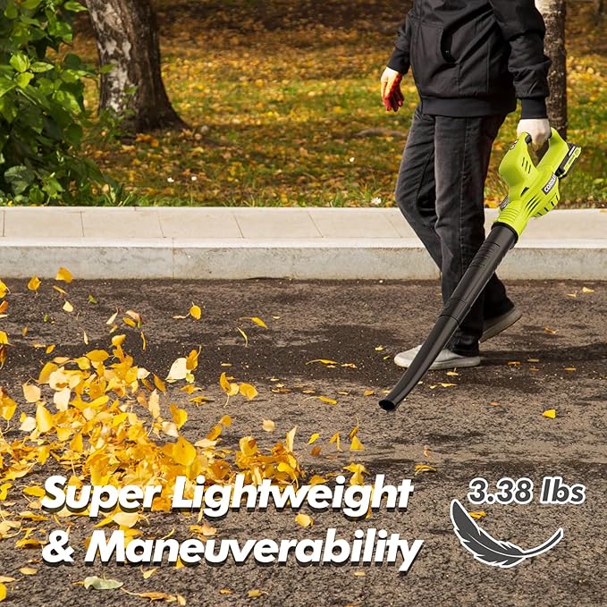 Leaf Blower Cordless - 21V Powerful Electric Leaf Blower with 2 Batteries and Charger 2 Speed Modes 2.0Ah Lightweight Battery Powered Leaf Blowers for Lawn Care Patio Dust Blowing Leaves