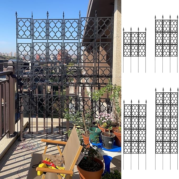 LTSRLL Decorative Fence - 1.5m/4.9ft 1.9m/6.2ft 2.30m/7.5ft 2.7m/8.8ft Tall Garden Trellis - Vegetables/Flower Pot Stake for Climbing Plants Support(Black85cmx270cm)