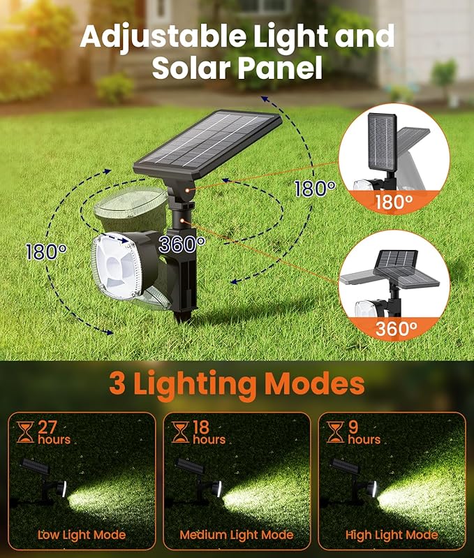 Solar Spotlights Outdoor Waterproof IP67Cool White LED Floodlight4 Pack360°Adjustable Prowered Panel3 Lighting ModesGarden Decor Outside Spot Lights Focus for Yard/Landscape/House/Lawn/Patio/Tree