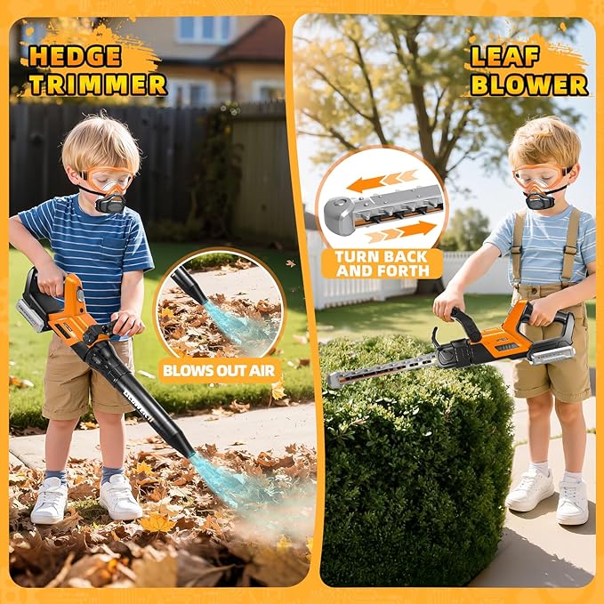 Kids Tool Set 3 in 1 Kids Power Garden Tools with Sounds &amp Lights Toy Weed Wacker Toy Leaf Blower and Hedge Trimmer Outdoor Toys Toy Tools Christmas Birthday Gifts for Boys 3 4 5 6 7 8 Year