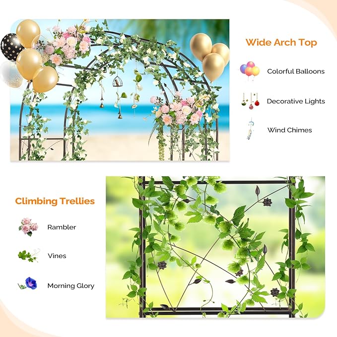 VINGLI Garden Arbor Arch for Wedding Ceremony Party Christmas Garden Decor Steel Garden Trellis for Plant Climbing Pergola for Garden Backyard Lawn (Arch Top Bronze)