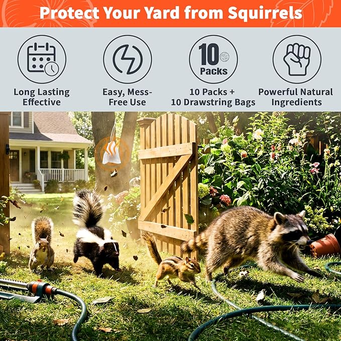 Squirrel Repellent Balls 10 Pack Natural Plant-Based Formula Long-Lasting Outdoor Animal Deterrent Repel Skunk Chipmunk &amp Raccoon for Yard Garden Attic &amp Car Engine