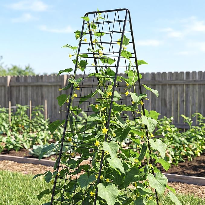 DoCred Cucumber Trellis 71 H 2 Pack Metal Foldable Upgraded A Frame Garden Trellis for Raised Bed Climbing Plants Vegetables Including Plant Support Clips Twist Ties Plastic Ties Black