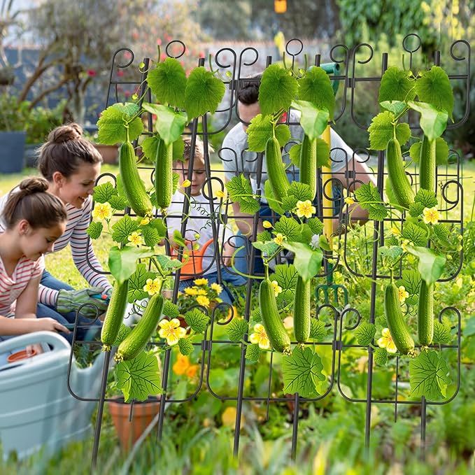 Cucumber Trellis for Raised Bed Metal Rustproof A-Frame Garden Trellis Outdoor Heavy Duty Climbing Plants Support for Cucumber Vegetables Vine Expandable Height &amp Width
