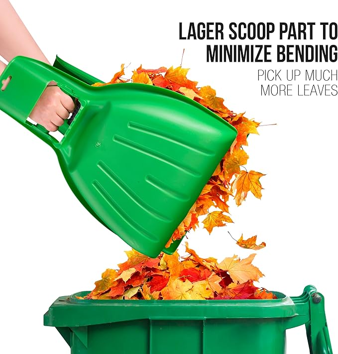 Child-Size Leaf Collector &amp Rake Set – Garden Leaf Scoops and Lawn Cleaning Tools for Kids Includes 1 Rake and 1 Pair of Leaf Grabbers Green Plastic – by Superio