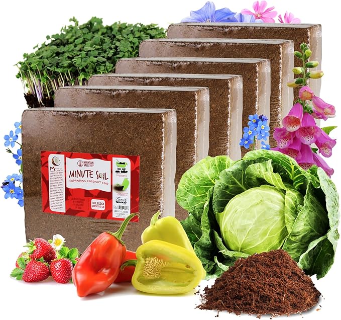 Minute Soil Bulk Coconut Coir Block 6-Pack – OMRI Listed for Organic Use – 72 lb Compressed Soil Expands with Water – Organic Grow Medium for Gardens &amp Farms