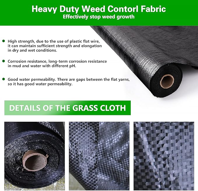3x300ft Weed Barrier Fabric Landscape Long-Term Use Flexible Breathable Water Permeable Grass Barrier Landscape Fabric Ground Cover Cloth for Garden Planting Weed Blocking