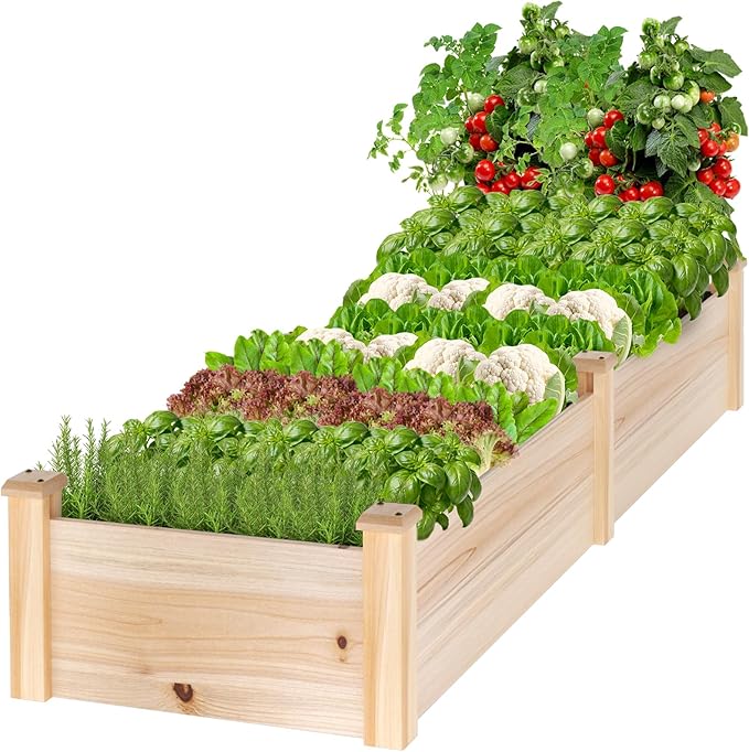 MIXC 8×2ft Wooden Horticulture Raised Garden Bed Divisible Elevated Planting Planter Box for Flowers/Vegetables/Herbs in Backyard/Patio Outdoor Natural Wood