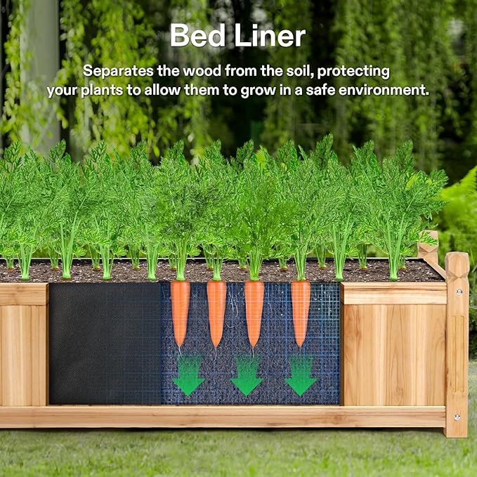 VIVOSUN 3.6 x 1.3Ft Wooden Raised Garden Bed 43.5 x 16 x 14 Inches Outdoor Wood Planter Box with Screwdriver and a Liner for Garden Patio Balcony Backyard and Outdoors 2Pcs