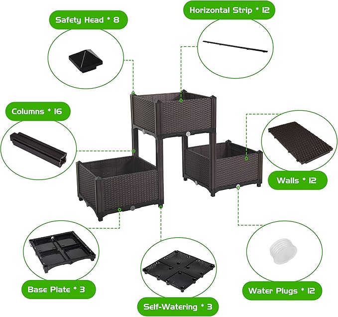 D'vine Dev Planter Raised Beds - Elevated Planter Garden Box with Drainage Plug Raised Garden Beds for Vegetable/Flower/Herb Outdoor Standing Planter Beds Gardening Kit RGB-3