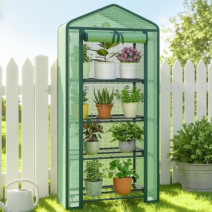 Greenhouse for Indoor Outdoor Small Plastic Plant Green House 4-Tier Rack Stand Portable Greenhouses with Durable PE Cover for Seedling