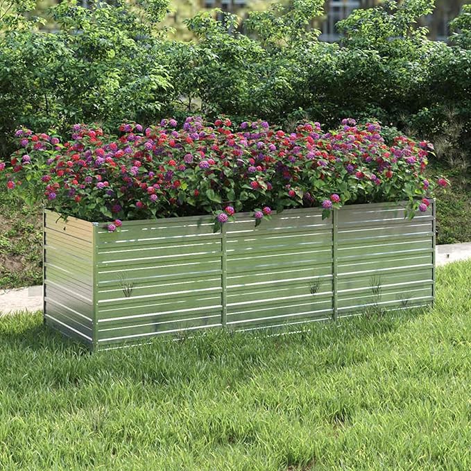 Garden Raised Bed 240x80x77 cm Galvanized Steel Planter Box for Vegetables Herbs Flowers – Outdoor Metal Grow Bed with Rust-Resistant Silver Finish