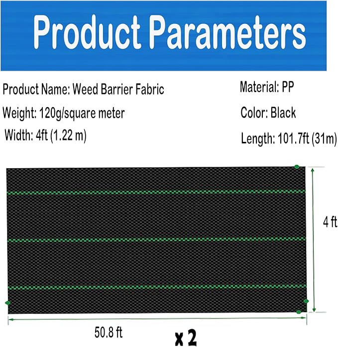 4 FTX100 FT Weed Barrier Fabric Heavy Duty 4.23oz Landscape Fabric with 60pcs U-Shaped Landscape Fabric Staples and 60pcsGarden Stakes Gaskets 1 Shears
