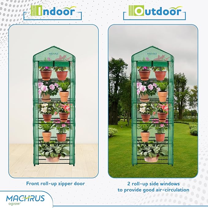 Machrus Ogrow Mini Portable Greenhouse with Cover and 5 Tier Shelves