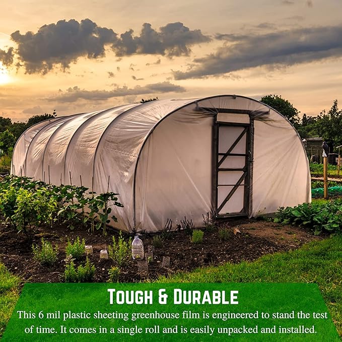 Farm Plastic Supply - Clear Greenhouse Plastic Sheeting - 6 mil - (24' x 100') - 4 Year UV Resistant Polyethylene Greenhouse Film Hoop House Green House Cover for Gardening Farming Agriculture
