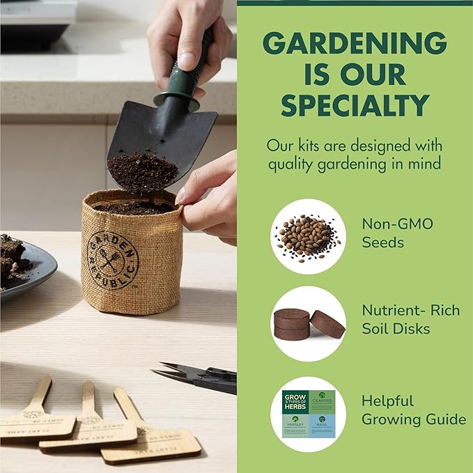 Garden Republic Indoor Herb Garden Kit - DIY Herb Plants Starter Economy Kit - Grow Kits for Growing Herbs Indoors Kitchen Balcony Window Sill - Basil Parsley Cilantro