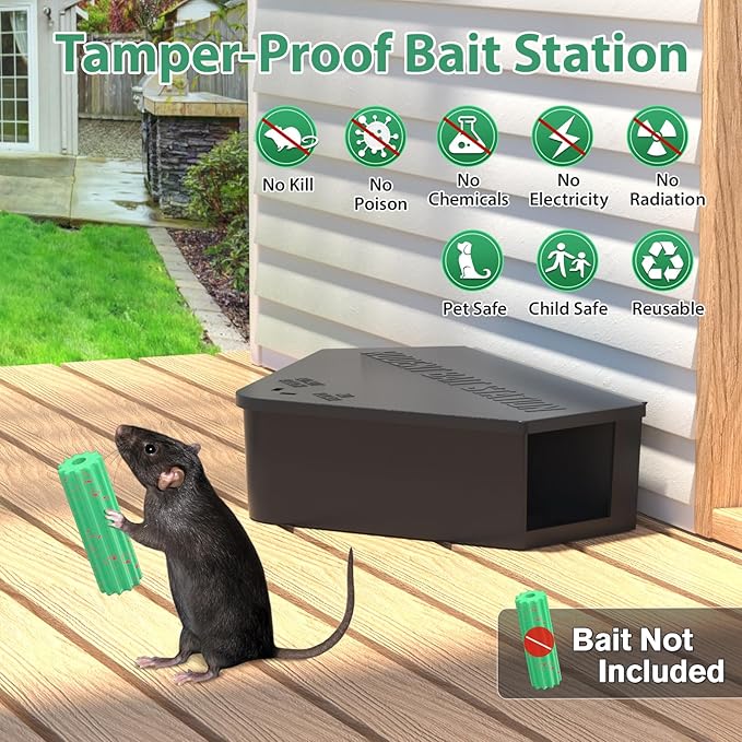 Anblak 4 Pack Rat Station Box with Keys Rodent Station Keeps Rats Away Keeps Children and Pets Safe Key Unlocking Reusable &amp Long-Lasting Indoor &amp Outdoor