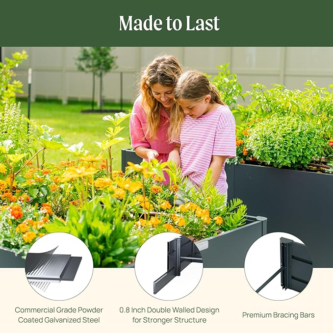 Vego garden 32 Extra Tall Raised Garden Bed 27 x 53 Modern Raised Garden Beds Kit Metal Planter Box for Vegetables Flowers Fruits Umber Brown