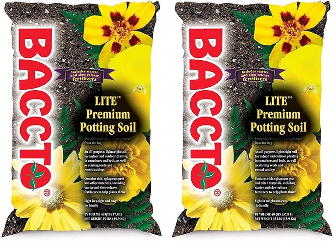 Michigan Peat 1440 Baccto Lite Premium Potting Soil for Gardening Seed Starting Propagation and More 40 Quart Bag (2 Pack)