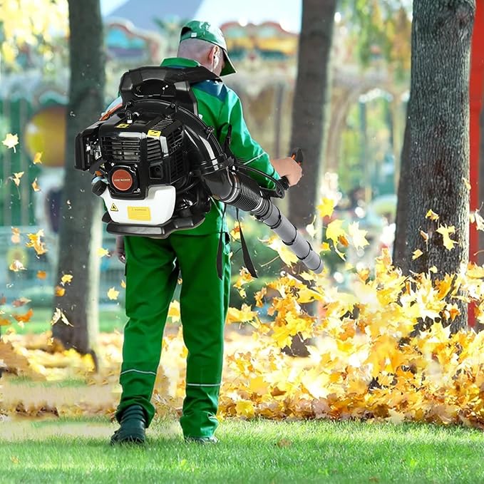 52CC Backpack Leaf Blower 550CFM Gas Leaf Blower 2-Stroke Leaf Blower with Long Nozzle Leaf Blower Gas Powered for Outdoor (52CC Black)
