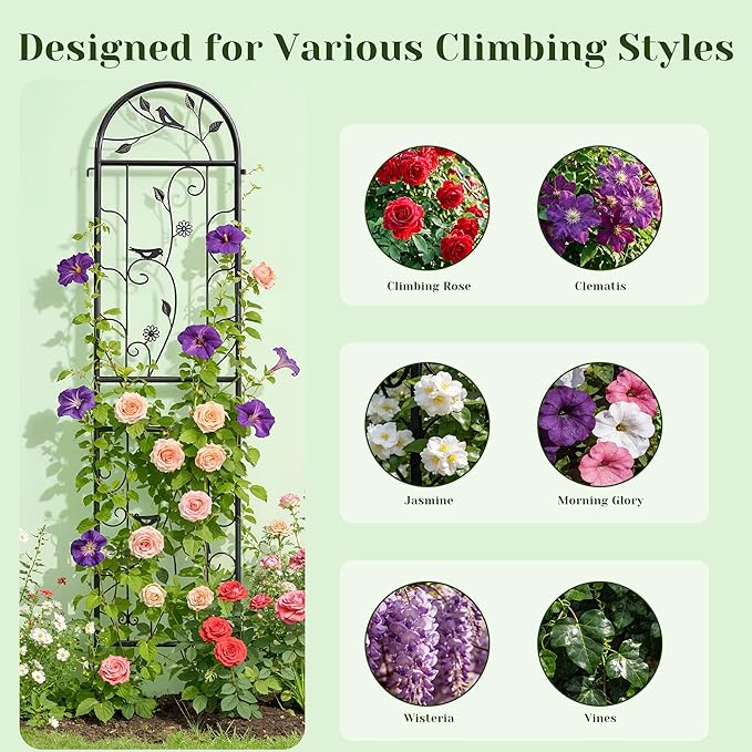 4 Pack 87x20 Inch Black Metal Garden Trellis Heavy Duty Outdoor Tall Plant Trellis for Climbing Rose Bush Clematis Jasmine Morning Glory Flowers &amp Vines